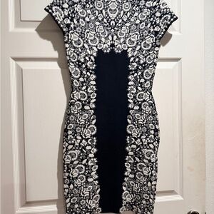 BCBGMaxAzria Black and White Floral Mini Dress